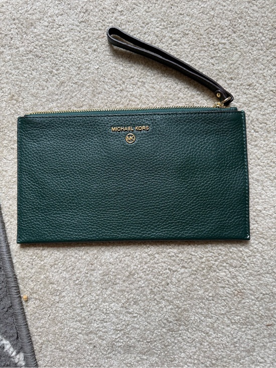 Michael Kors Handbags - Michael Kors Dark Green Pebbled Leather Wristlet Clutch with Gold Hardware